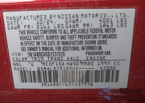 2025 Nissan Sentra Sv z USA, uszkodzony, nr VIN 3N1AB8CV6SY237978